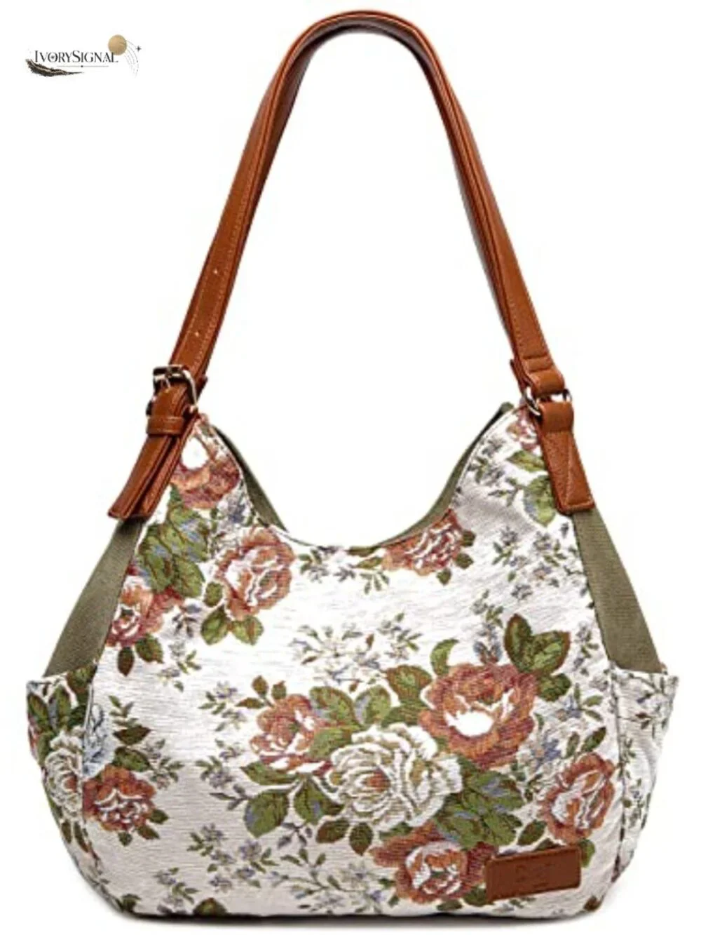 Canvas Hobo Purse with Multi Pockets, Embroidery Ethnic Design, Top Handle